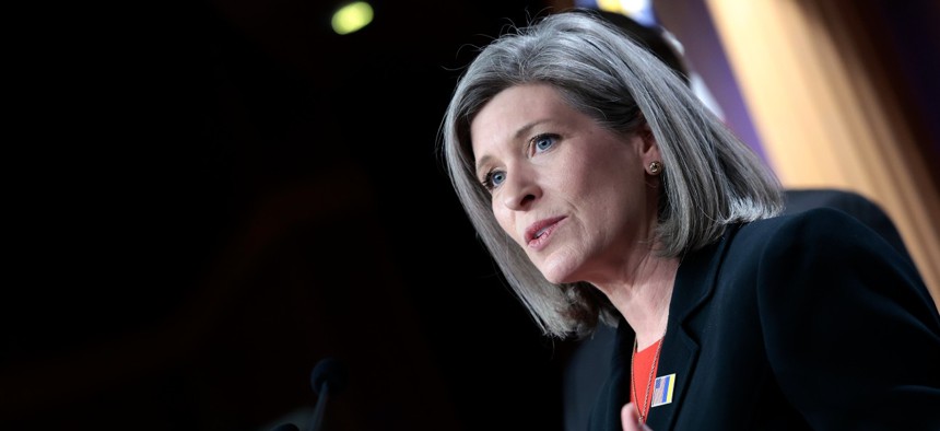 Sen. Joni Ernst, R-Iowa, speaks at a Senate Republican news conference in  on March 09, 2022 in Washington, D.C. Ernst introduced the measure with Sens. Gary Peters, D-Mich., and Maggie Hassan, D-N.H.