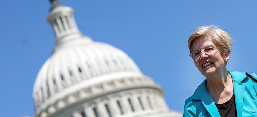 Sen. Elizabeth Warren (D-Mass.), shown here at a July 2022 event, co-signed a letter urging officials to increase the use of suspension and debarment penalties.