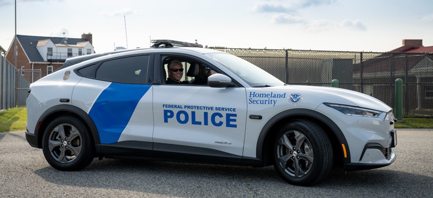 Homeland Security Deputy Secretary John Tien participates in the rollout of the Ford Mach-E for use by the Department of Homeland Security.