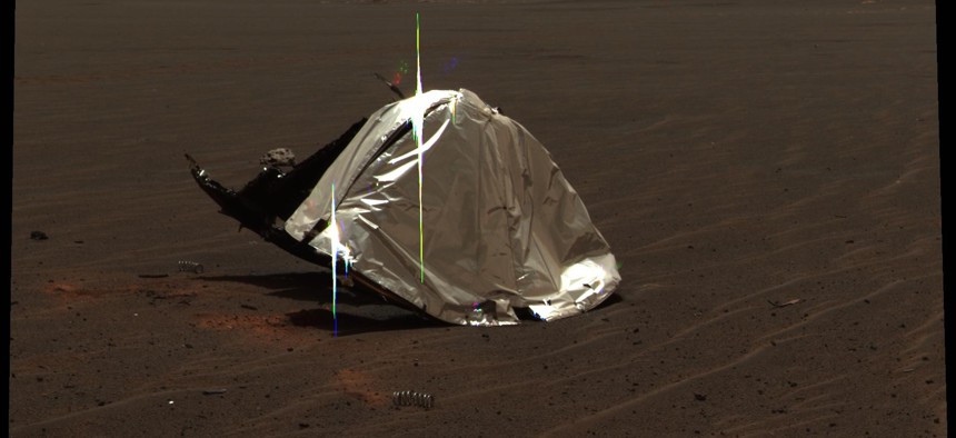 Rovers on Mars frequently come across debris – like this heat shield and spring – from their own or other missions.