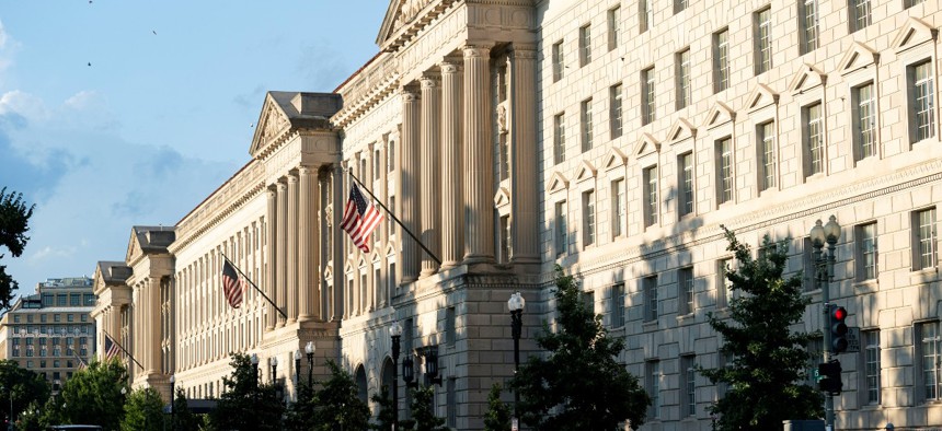 Photo taken on July 28, 2022 shows the Commerce Department building in Washington, D.C., the United States.