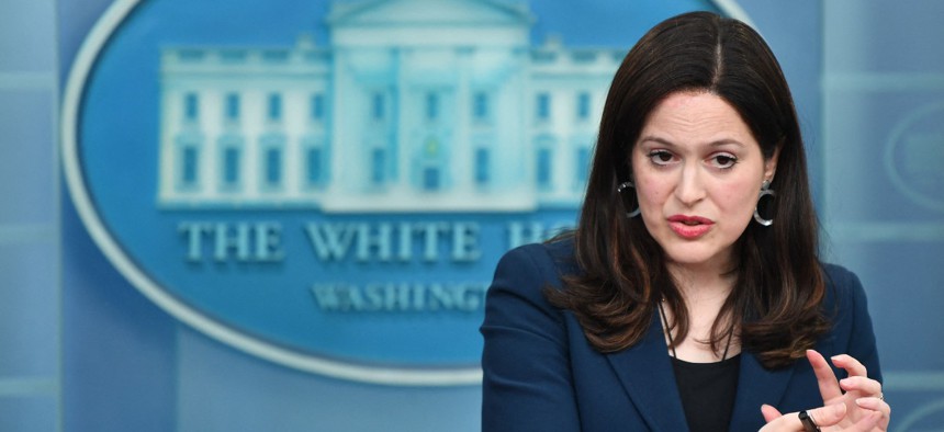 Deputy National Security Advisor for Cyber and Emerging Technology Anne Neuberger speaks during a briefing in the James S. Brady Press Briefing Room of the White House in Washington, DC, on March 21, 2022.