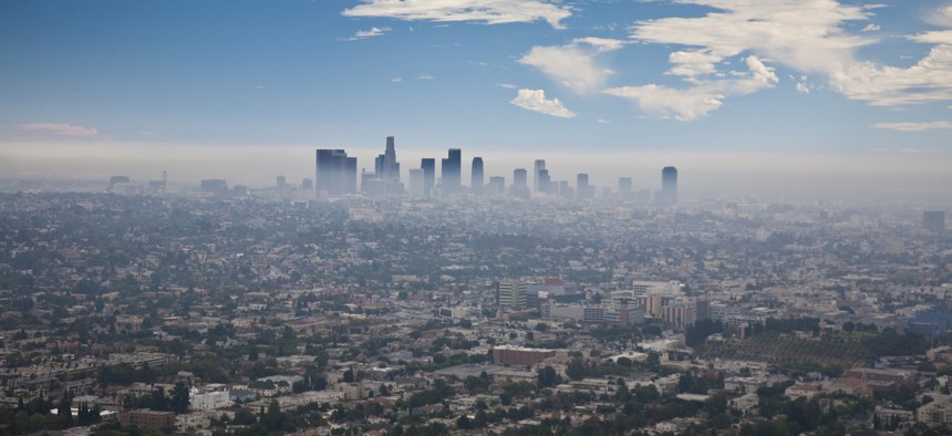 SMOG COVERED LOS ANGELES SKYLINE FROM OBSERVATORY