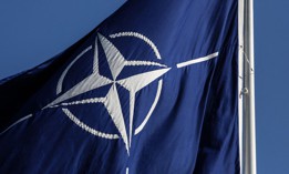 A photo taken on June 15, 2022, shows the North Atlantic Treaty Organization (NATO) flag at the NATO headquarters in Brussels, Belgium.
