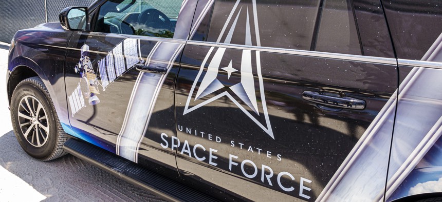 This U.S. Space Force vehicle flashed a mean paint job at the Hyundai Air & Sea Show at Military Village in Miami Beach, Florida, on May 28, 2022.