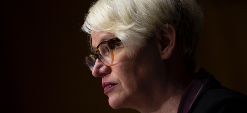 Former Department of Labor deputy director for policy at the Office of Unemployment Modernization Michele Evermore, seen here testifying during a Senate Finance Committee hearing on COVID-19/Unemployment Insurance on June 9, 2020, said that while much work has been done to bolster federal and state unemployment systems during the pandemic, a lot of work remains. 