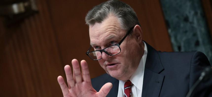 Committee Chairman Sen. Jon Tester (D-MT) questions members of a panel testifying before the Senate Appropriations Subcommittee on Defense on China’s high altitude balloon surveillance efforts against the United States February 9, 2023 in Washington, DC.