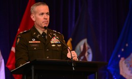 Colonel Ted Hanger, the Department of Defense Space Command’s Chief of Strategic Engagement, speaks during a March 21 AFCEA NOVA event.