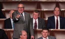  U.S. Rep.-elect Mike Bost (R-IL) yells out as Rep.-elect Matt Gaetz (R-FL) delivers remarks in the House Chamber during the fourth day of elections for Speaker of the House at the U.S. Capitol Building on January 06, 2023 in Washington, DC. The House of Representatives is meeting to vote for the next Speaker after House Republican Leader Kevin McCarthy (R-CA) failed to earn more than 218 votes on several ballots; the first time in 100 years that the Speaker was not elected on the first ballot. (