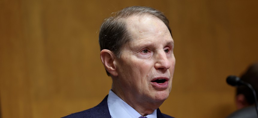 WASHINGTON, DC - MARCH 22: US Sen. Ron Wyden (D-OR) participates in a Senate Finance Committee hearing. Wyden is pressing the NSA and CISA to conduct cyber audits on FirstNet. 