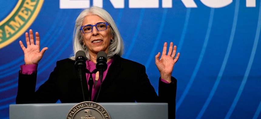 Director of the White House Office of Science and Technology Policy Arati Prabhakar speaks during a press conference on December 13, 2022. Prabhakar said during a May 1, 2023 event that biotechnology represents an area for the country to maintain its technological leadership.