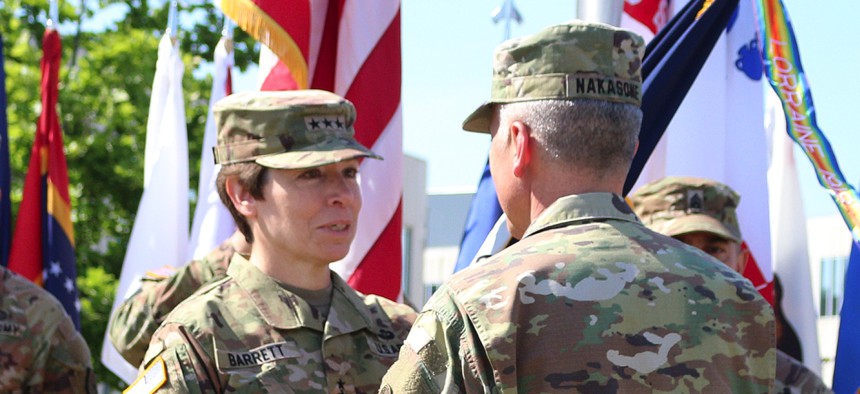 Lt. Gen. Maria Barrett takes command of U.S. Army Cyber Command (ARCYBER) in a ceremony at Fort Gordon, Ga., May 3, 2022.