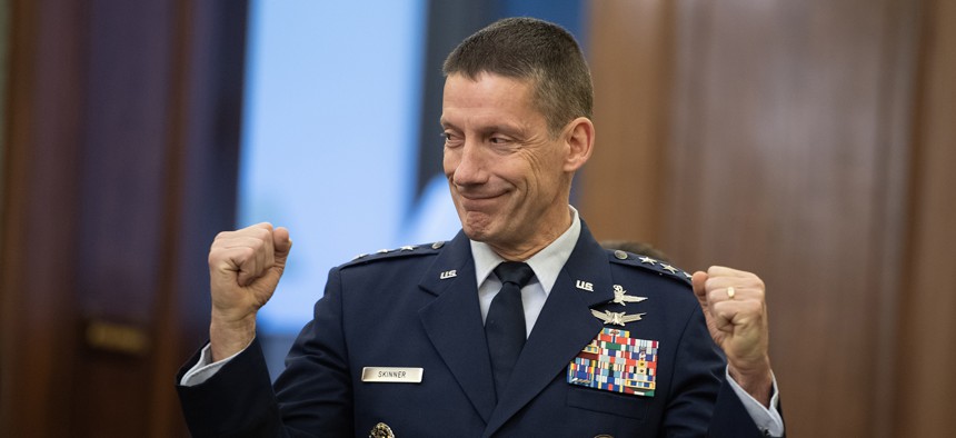 DISA Director Lt. Gen. Robert Skinner in a Senate hearing room following testimony in March 2023.