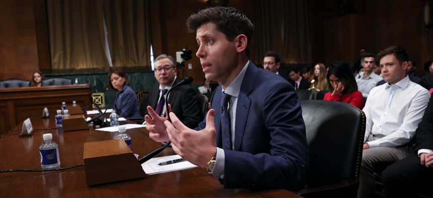 Samuel Altman, CEO of OpenAI, testifies before the Senate Judiciary Subcommittee on Privacy, Technology, and the Law May 16, 2023 in Washington, DC.