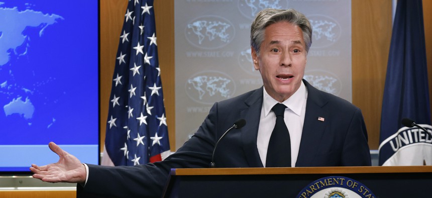 Secretary of State Antony Blinken takes questions from reporters in July 2023. His unclassified email account was reportedly breached in a cyber intrusion linked to a China-based hacking group.