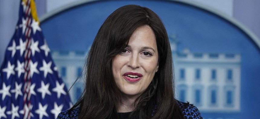 White House cyber official Anne Neuberger, shown here at a 2021 press briefing, announced efforts to "make it harder for bad actors to steal our students' and educators' sensitive information