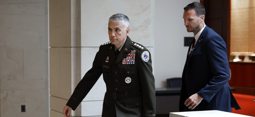 National Security Agency head Gen. Paul Nakasone arrives on Capitol Hill to deliver testimony in June, 2023