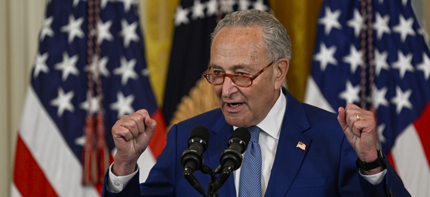 Senate Majority Leader Chuck Schumer at an August 2023 White House event celebrating the 1-year anniversary of the Inflation Reduction Act