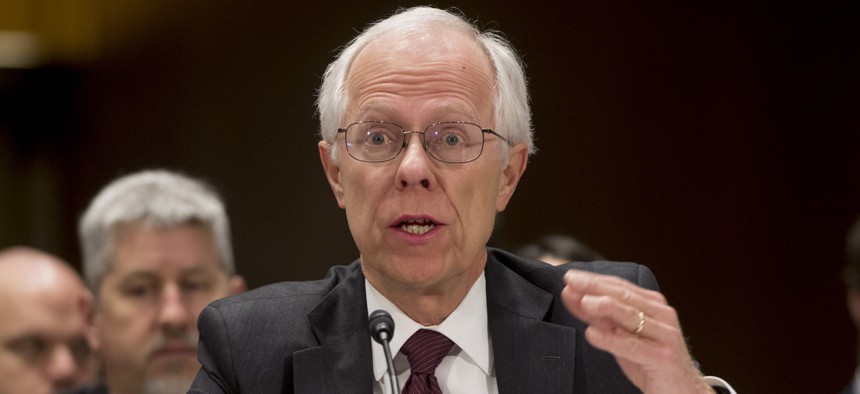 David Berteau, president and CEO of the Professional Services Council, testifies before a Senate committee in March 2018.