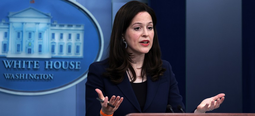 Anne Neuberger, deputy national security advisor, briefs reporters at the White House in March 2022.