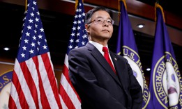 Rep. Ted Lieu (D-CA) listens at a news conference after a meeting with the caucus at the U.S. Capitol Building on September 19, 2023 in Washington, DC.