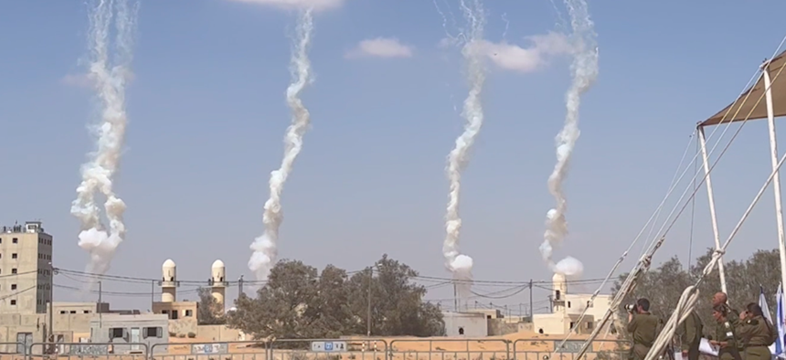 In September 2022, Israeli quadcopter drones demonstrated coordinated munitions drops during a live-fire demonstration at the Israel Defense Forces' Tze'elim base.