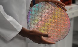 A silicon wafer etched with chips. 