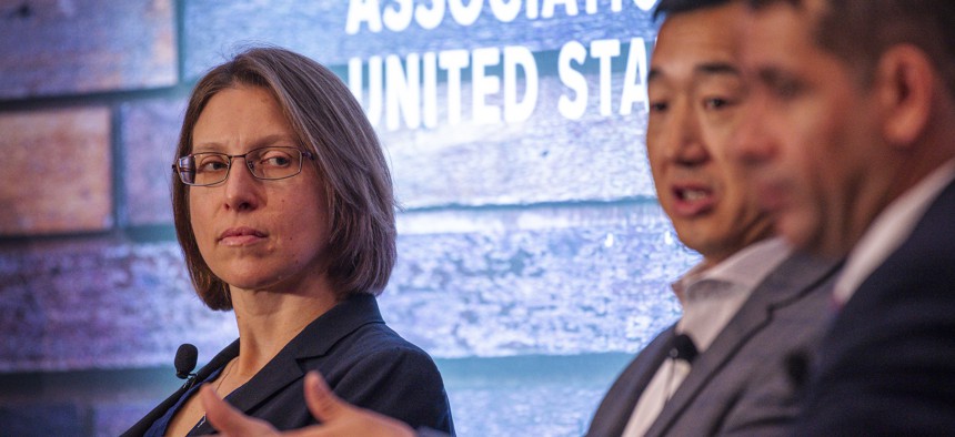 Margie Palmieri (L), Deputy Chief Digital and Artificial Intelligence Officer appears on a panel at the undersecretary of the Army’s Digital Transformation event in Washington, D.C., Sept. 10, 2023.