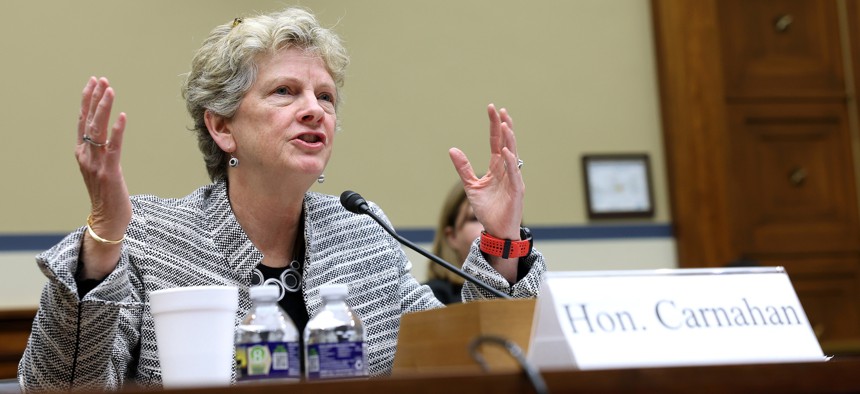 GSA Administrator Robin Carnahan testifes before the House Oversight Committee on Nov. 14, 2023.