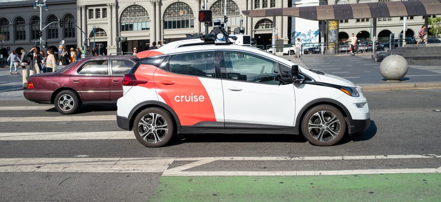 A General Motors self-driving car in traffic in San Francisco in August 2023. Some lawmakers are concerned that tests of China-owned AV firms could disclose sensitive data.