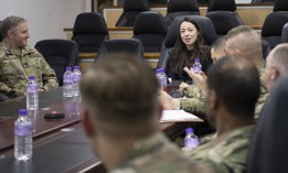 CENTCOM Chief Technology Officer Schuyler Moore at a Nov. 2022 meeting at Ali Al Salem Air Base in Kuwait.