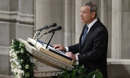 Chief Justice John Roberts speaks at the funeral of retired Associate Justice Sandra Day O'Connor on Dec. 19, 2024 at Washington National Cathedral in Washington, D.C.
