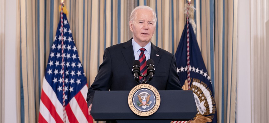 President Biden speaks at a White House event on March 5, 2024. Biden's recent executive order on data grants the U.S. attorney general new authority to regulate cross-border data flows.