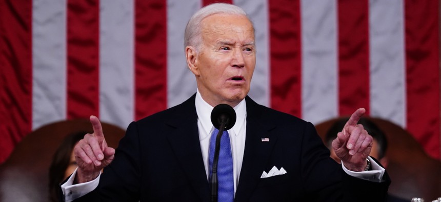 President Joe Biden delivers the State of the Union Address from the U.S. Capitol on March 7, 2024.