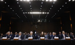 Intelligence officials prepare to brief members of the Senate Select Committee on Intelligence at the annual Worldwide Threats hearing on March 11, 2024.