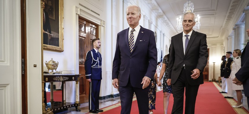 President Joe Biden and VA Secretary Denis McDonough in the White House for the signing of the PACT Act in August 2022.