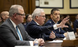 Outgoing Pentagon AI chief Craig Martell makes a point at a March 22, 2024 hearing of the House Armed Services Committee. He's flanked by Chief Information Officer John Sherman (L) and Air Force Lt. Gen. Robert J. Skinner, director of the Defense Information Systems Agency.