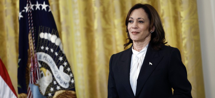 Kamala Harris, shown here at a recent White House event, discussed new federal AI policy on a call with reporters.