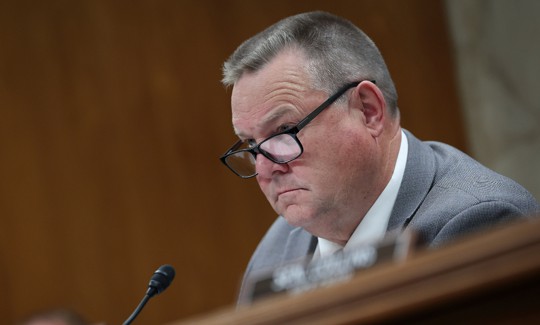 Sen. Jon Tester (D-MT) asks questions before the Senate Appropriations Subcommittee on Defense May 11, 2023. Tester is in negotiations with House and Senate colleagues on a veteran-focused bill package.