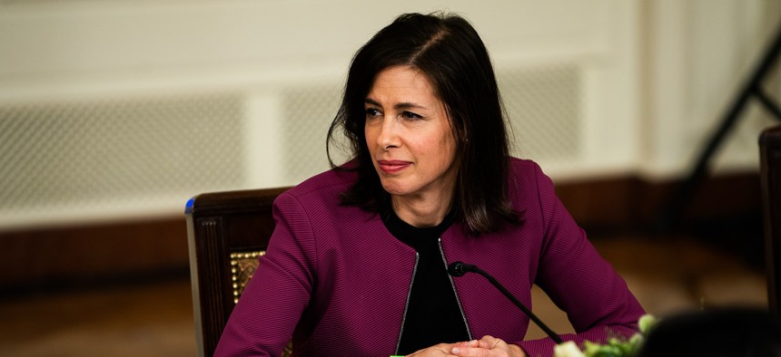 FCC Chairwoman Jessica Rosenworcel, shown here at a February 2023 White House event, is proposing new regulations governing ISP cybersecurity.