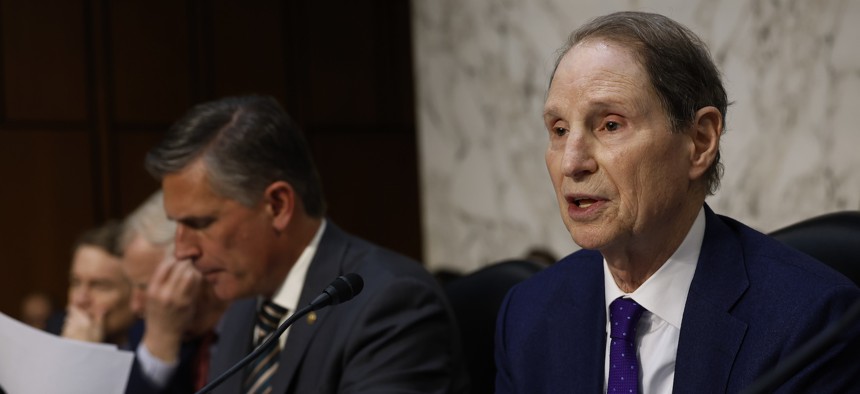 Oregon Democrat Sen. Ron Wyden, shown here questioning witnesses at a March 2024 hearing, is seeking FTC and SEC probes of United Health in the wake of a ransomware attack.