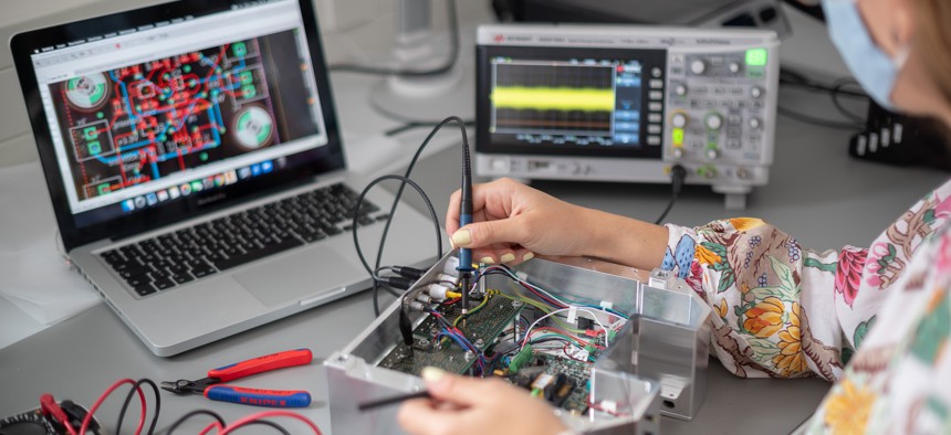 A laboratory worker at the German technology firm Q.ANT shows a voltage measurement on a quantum sensor. Quantum sensing has been around for decades, but scientific and engineering advances are generating new use cases for the technology.