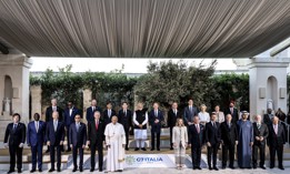 G7 leaders and other world leaders gather for a portrait at the annual conference in Puglia, Italy.