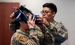 Unit trainers from the 21st and 50th Security Forces Squadron conduct virtual simulator training on Peterson Space Force Base, Colorado, Feb. 13, 2024.
