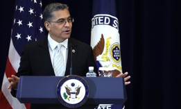 Health and Human Services Secretary Xavier Becerra, shown here at an August 2023 event, announced a restructuring of tech-related roles and responsibilities at HHS.
