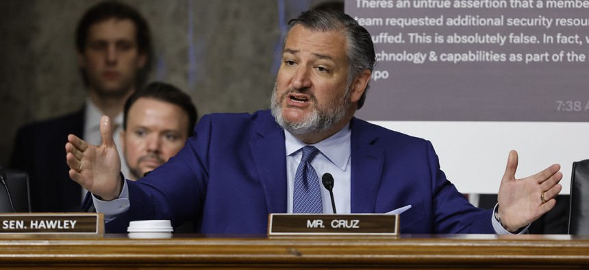 Sen. Ted Cruz, R-Texas, shown here at a July 30, 2024 hearing, is seeking more oversight of international tech agreements on AI.