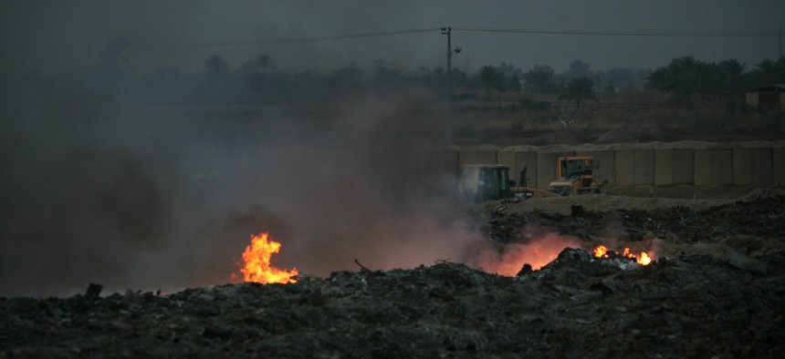 A burn pit at Camp Taji, north of Baghdad, in 2010. The Department of Veterans Affairs just updated a database covering servicemembers' potential exposure to toxic chemicals emanating from burn pits while in the military. 