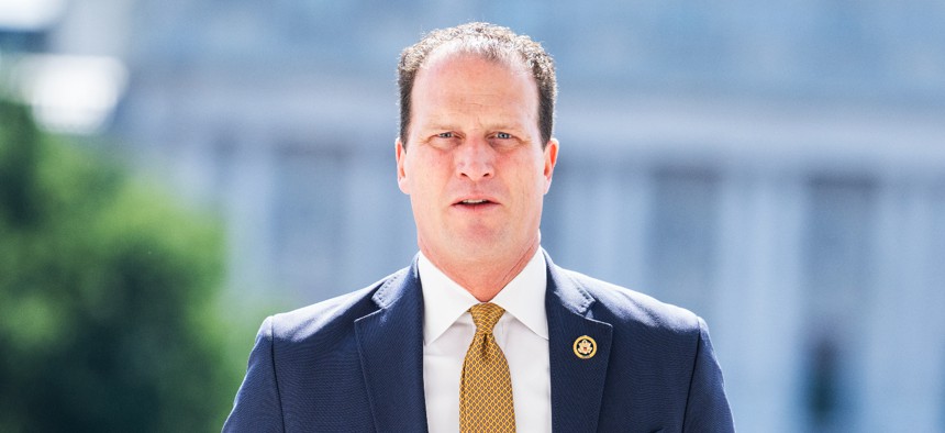 Rep. August Pfluger, R-Texas, arrives to the U.S. Capitol for the last votes of the week on Friday, June 28, 2024. Pfluger introduced legislation Aug. 9 that would allocate funding for the FCC's rip and replace telecommunications program.