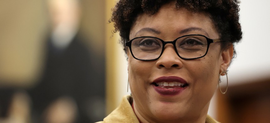 Office of Management and Budget Director Shalanda Young testifies during a hearing on Capitol Hill on March 21, 2024. GAO deemed 37 of OMB's open recommendations to be priority.