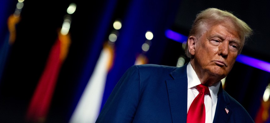 Republican presidential nominee, former President Donald Trump during the National Guard Association of the United States' 146th General Conference & Exhibition on Aug. 26, in Detroit, Michigan. 